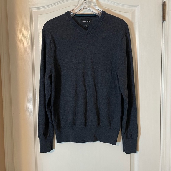 Bonobos Extra Fine Merino Wool Lightweight Sweater Men’s Standard L Gray V-Neck - Picture 6 of 7